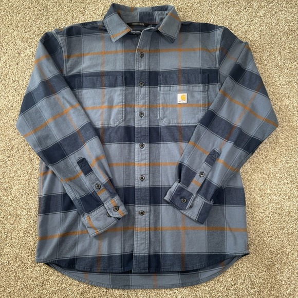 Carthartt Other - Carthart Size M Rugged Flex Blue Plaid L/S Lightweight Flannel Button Down Top